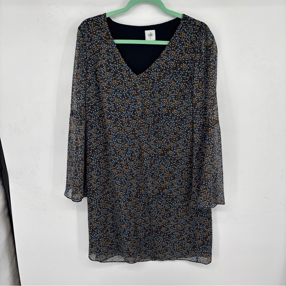 CAbi Multicolor Floral Sheer Long bell Sleeve Dress